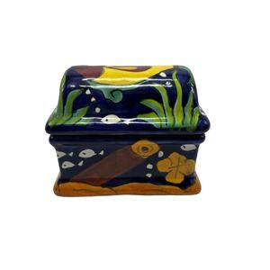 Mexican Pottery Treasure Chest Removable Lid Underwater Theme - Made in Mexico